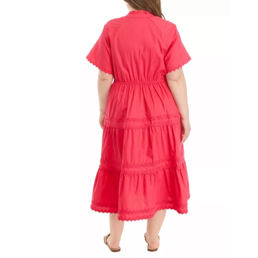 crown & ivy Plus Size Tiered Midi Short Sleeve Dress, Coral Vivid, Size 1X - Picture 2 of 16